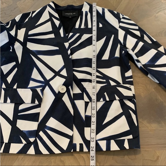 Lafayette 148 New York Blue Cream Blazer Jacket M One Button Cotton Blend - Picture 9 of 10